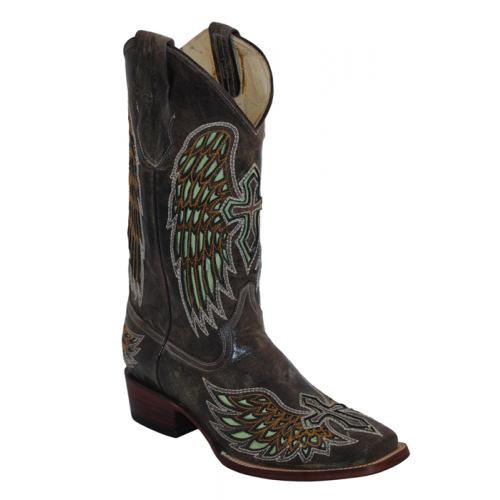 Ferrini Ladies 83071-09 Brown / Green Genuine Leather Cowgirl Boots